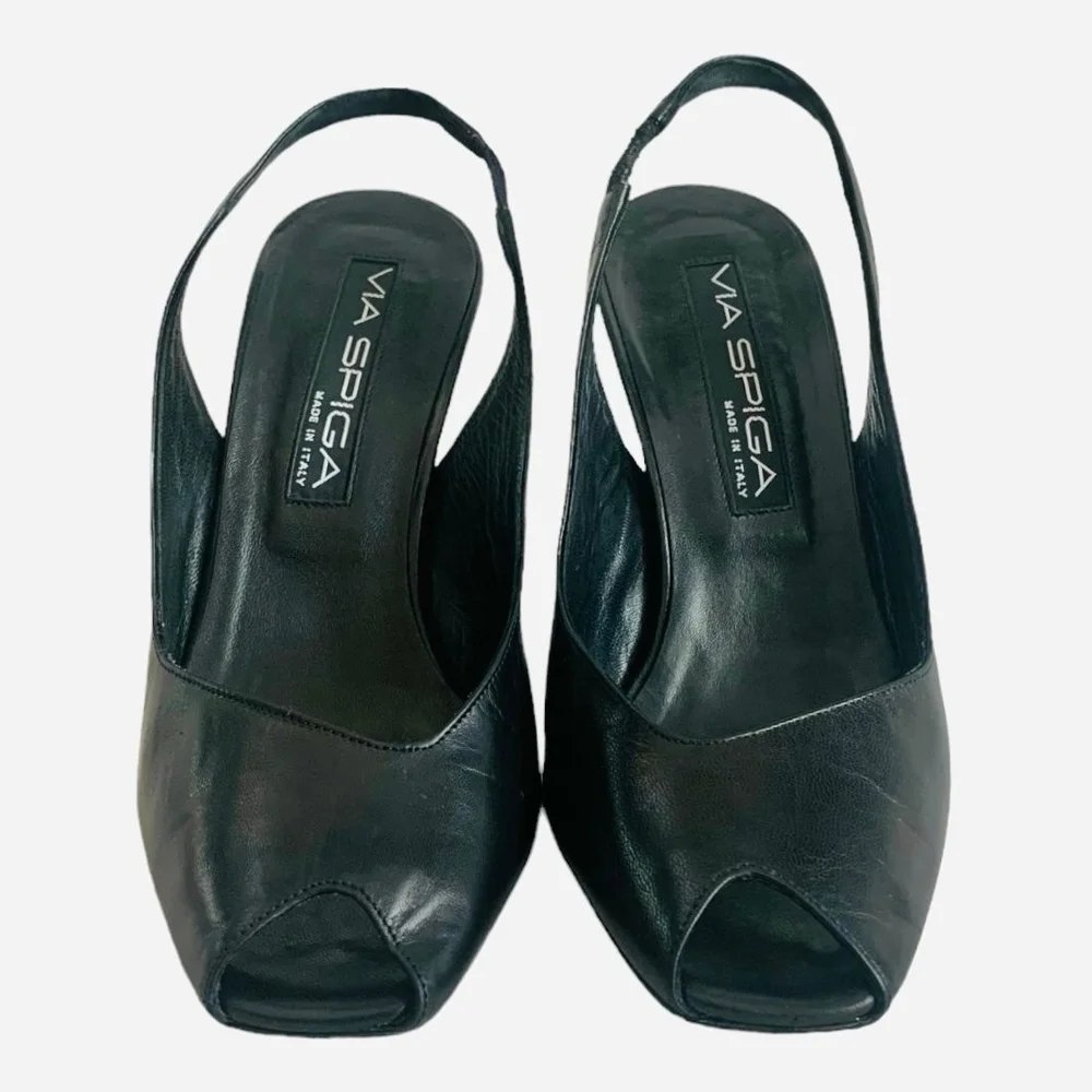 VIA SPIGA Black Leather High Heel Slingback Pumps Women’s Size 5
